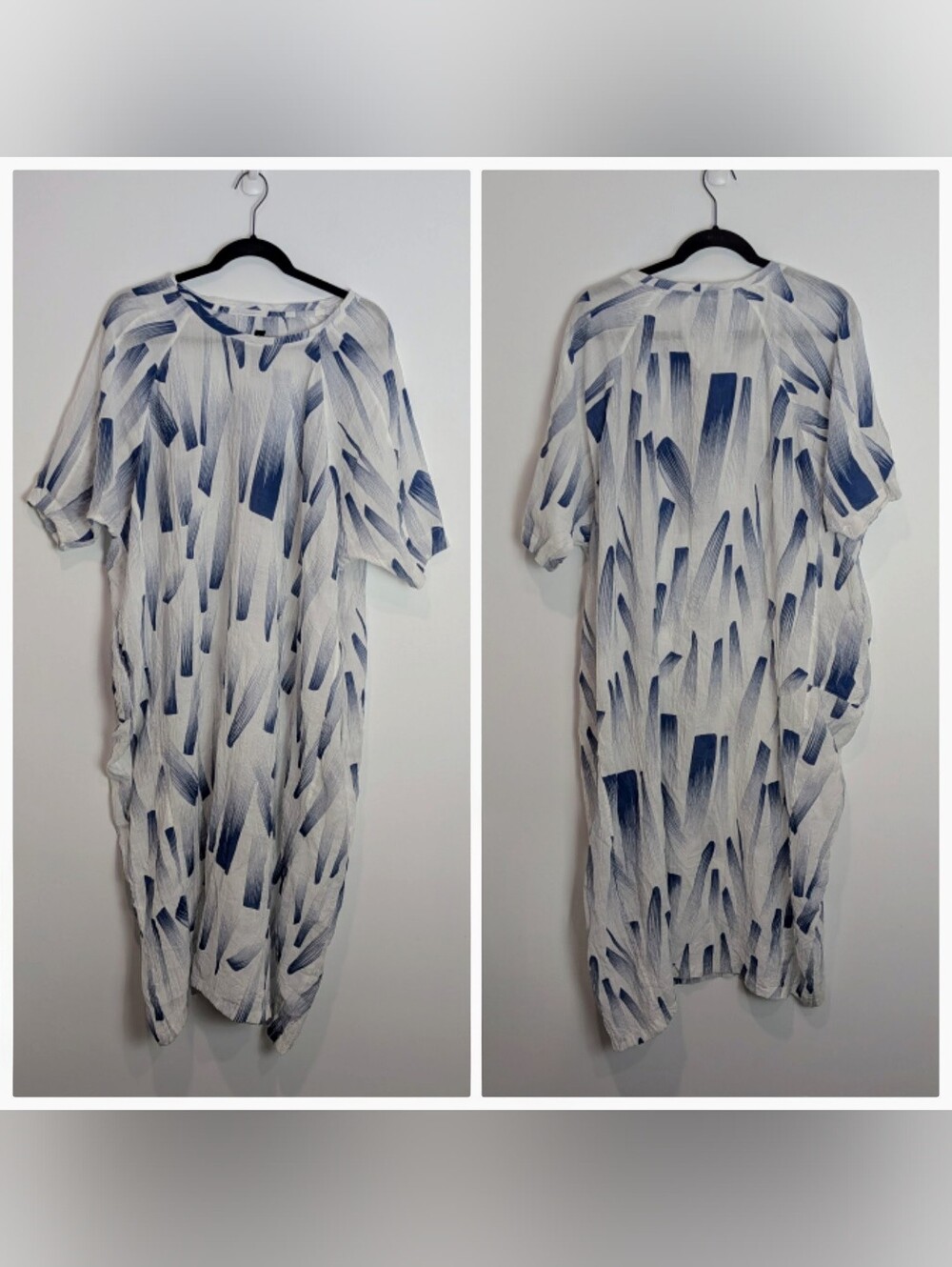 NEW Gershon Bram Printed Asymmetrical Maxi Dress Size L Lagenlook